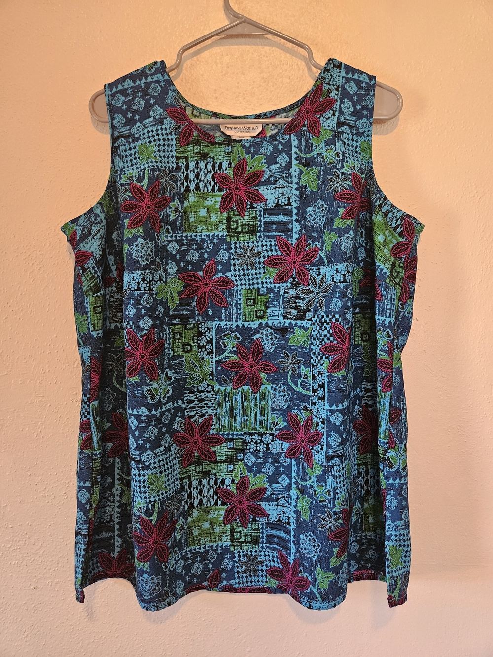 Tropical Patchwork Floral Sleeveless Tank - Blue & Pink